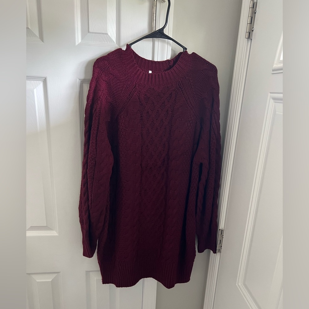 Burgundy Chunky Knit Sweater Dress. Size Large.